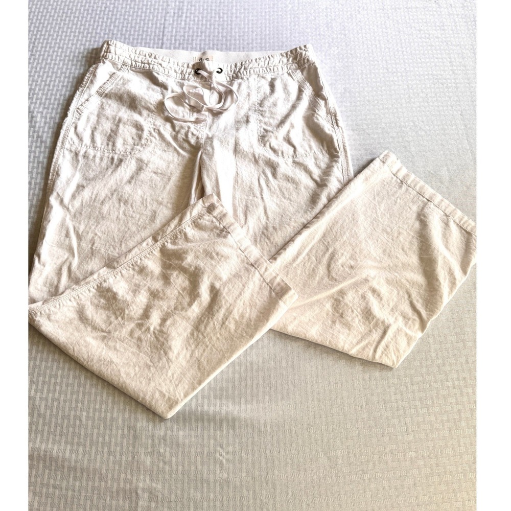 Per Se Linen Blend Wide Leg Pants 1X‎ Cream Drawstring Waist Coastal Summer